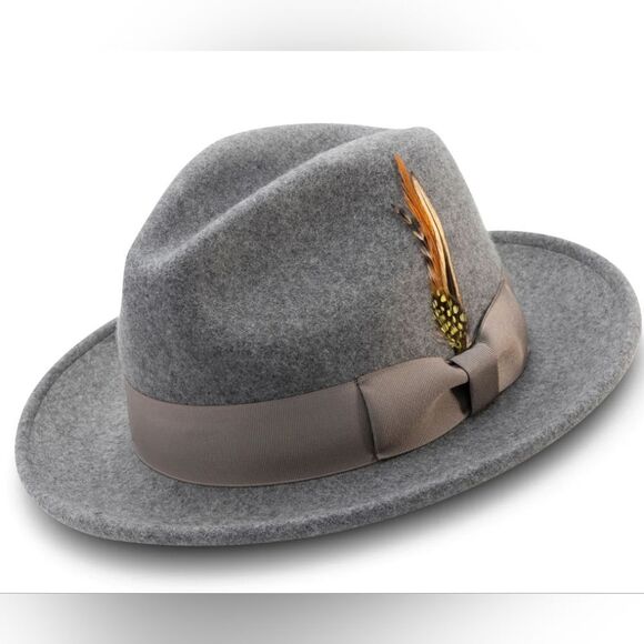 MEN'S MONTIQUE GRAY LIGHT FELT 2 1/2" WIDE BRIM PINCH FEDORA HAT. H60 - Picture 1 of 5